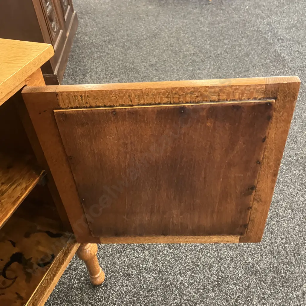 Vintage Tiger Oak Single Door Nightstand, Metal Drop Handle. H81 W57 D40cm Image 1++