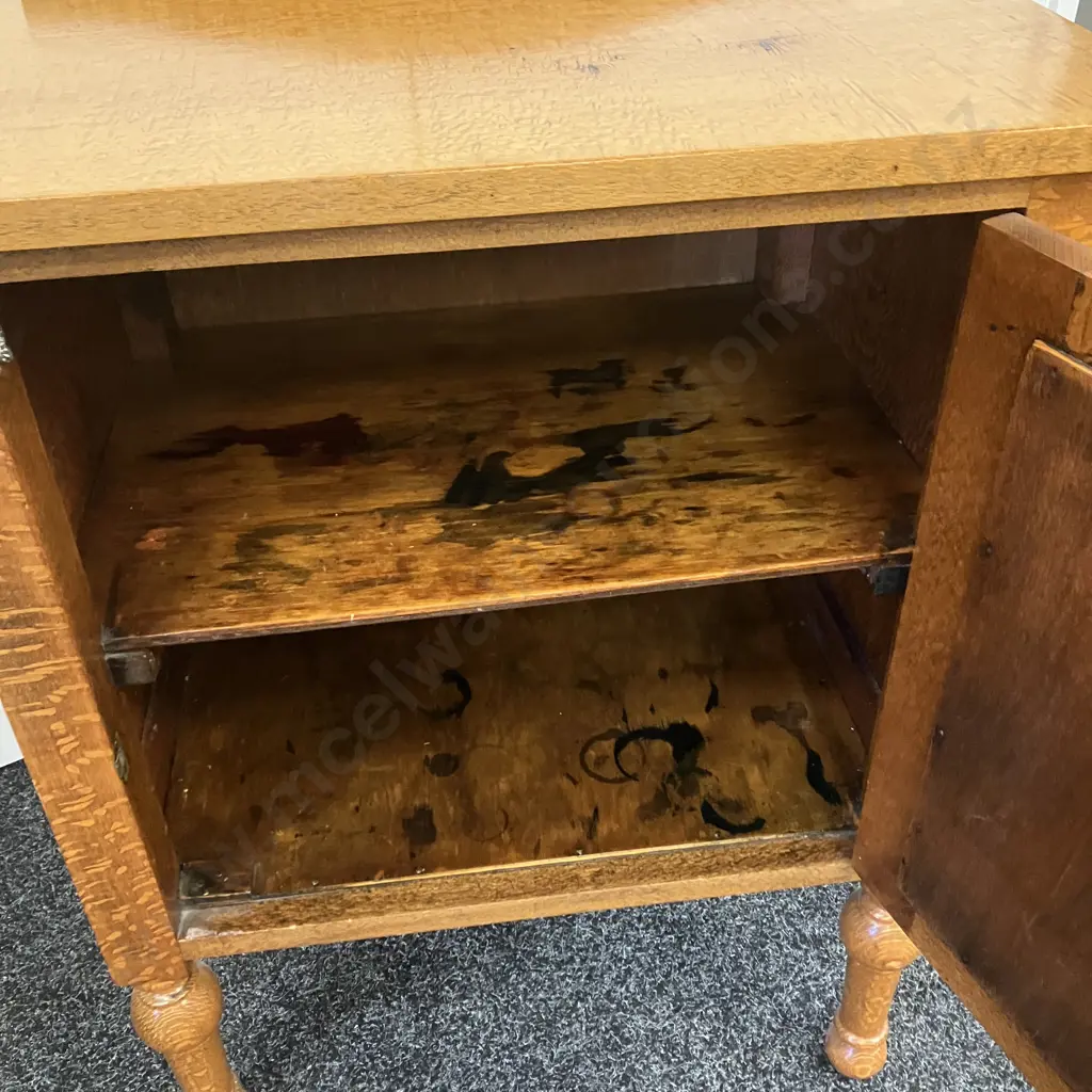 Vintage Tiger Oak Single Door Nightstand, Metal Drop Handle. H81 W57 D40cm Image 1++