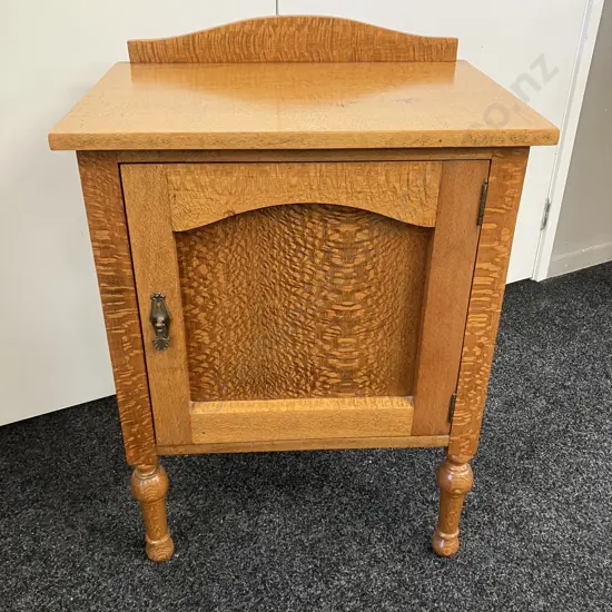 Vintage Tiger Oak Single Door Nightstand, Metal Drop Handle. H81 W57 D40cm