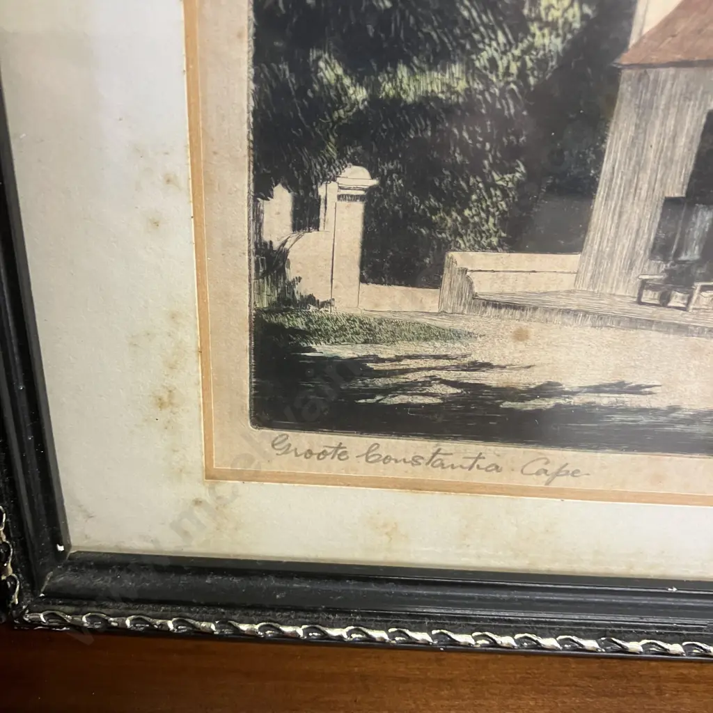 Etching of Groot Constantia, South Africa , Signed H. M. Pemberton (Hilda Mary Pemberton). 22 x 28cm Image 1++