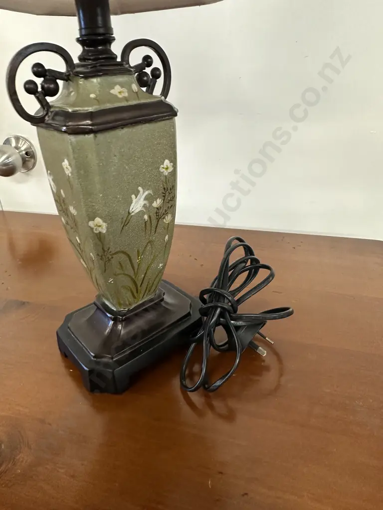 Lucci Model #4810 Table Lamp Green Bronze Finish With Beige Shade H52cm. Image 1++