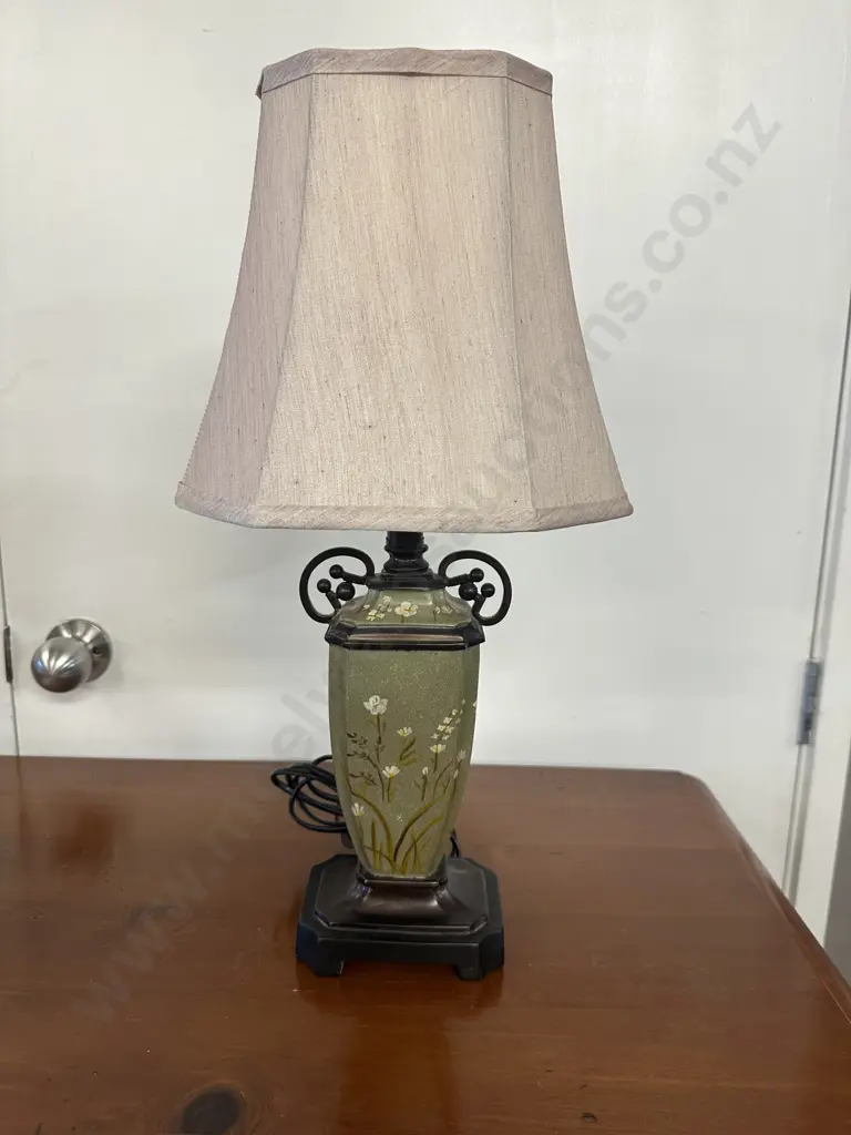 Lucci Model #4810 Table Lamp Green Bronze Finish With Beige Shade H52cm. Image 1++