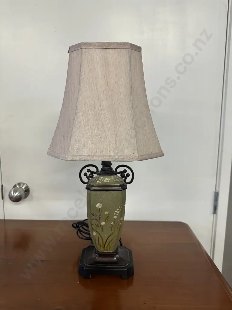 Lucci Model #4810 Table Lamp Green Bronze Finish With Beige Shade H52cm. Image 1++