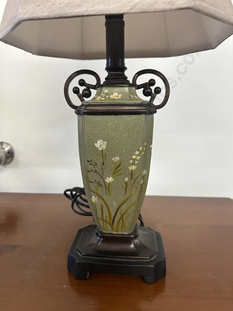 Lucci Model #4810 Table Lamp Green Bronze Finish With Beige Shade H52cm. Image 1++