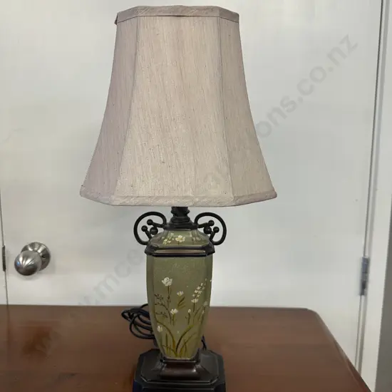 Lucci Model #4810 Table Lamp Green Bronze Finish With Beige Shade H52cm.