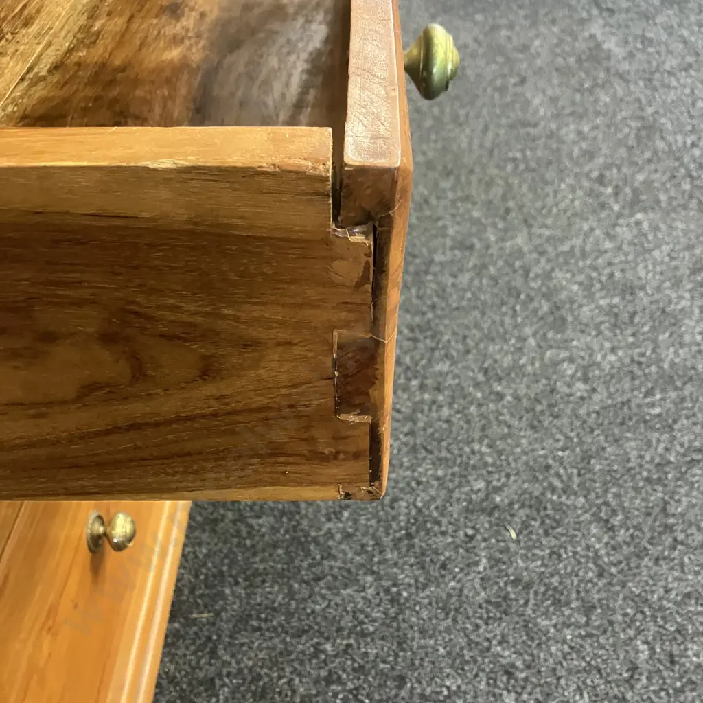 Recycled Rimu 5 Drawer Scotch Chest, Brass Knob Handles, Turned Feet. H105 W105 D50cm (Back Split) Image 1++
