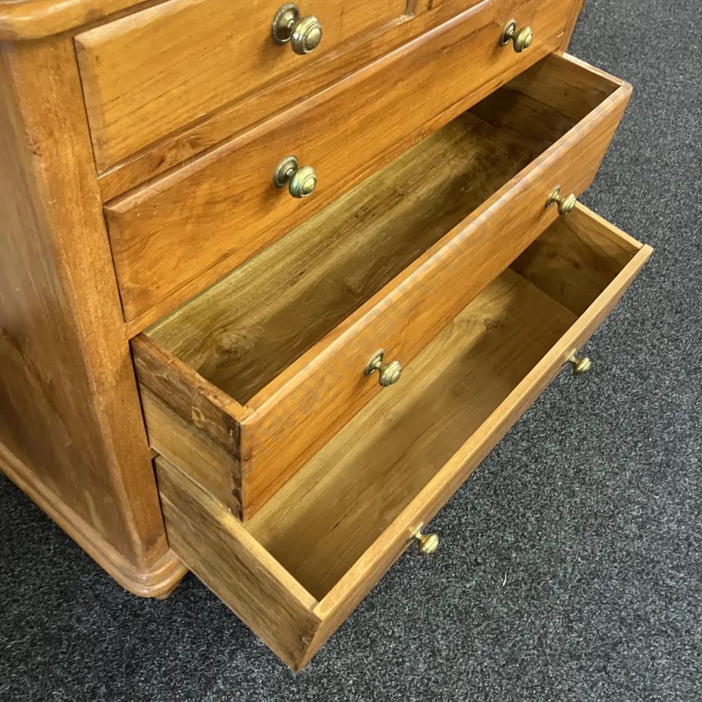 Recycled Rimu 5 Drawer Scotch Chest, Brass Knob Handles, Turned Feet. H105 W105 D50cm (Back Split) Image 1++