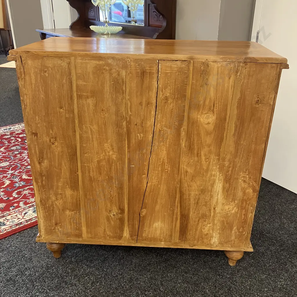Recycled Rimu 5 Drawer Scotch Chest, Brass Knob Handles, Turned Feet. H105 W105 D50cm (Back Split) Image 1++