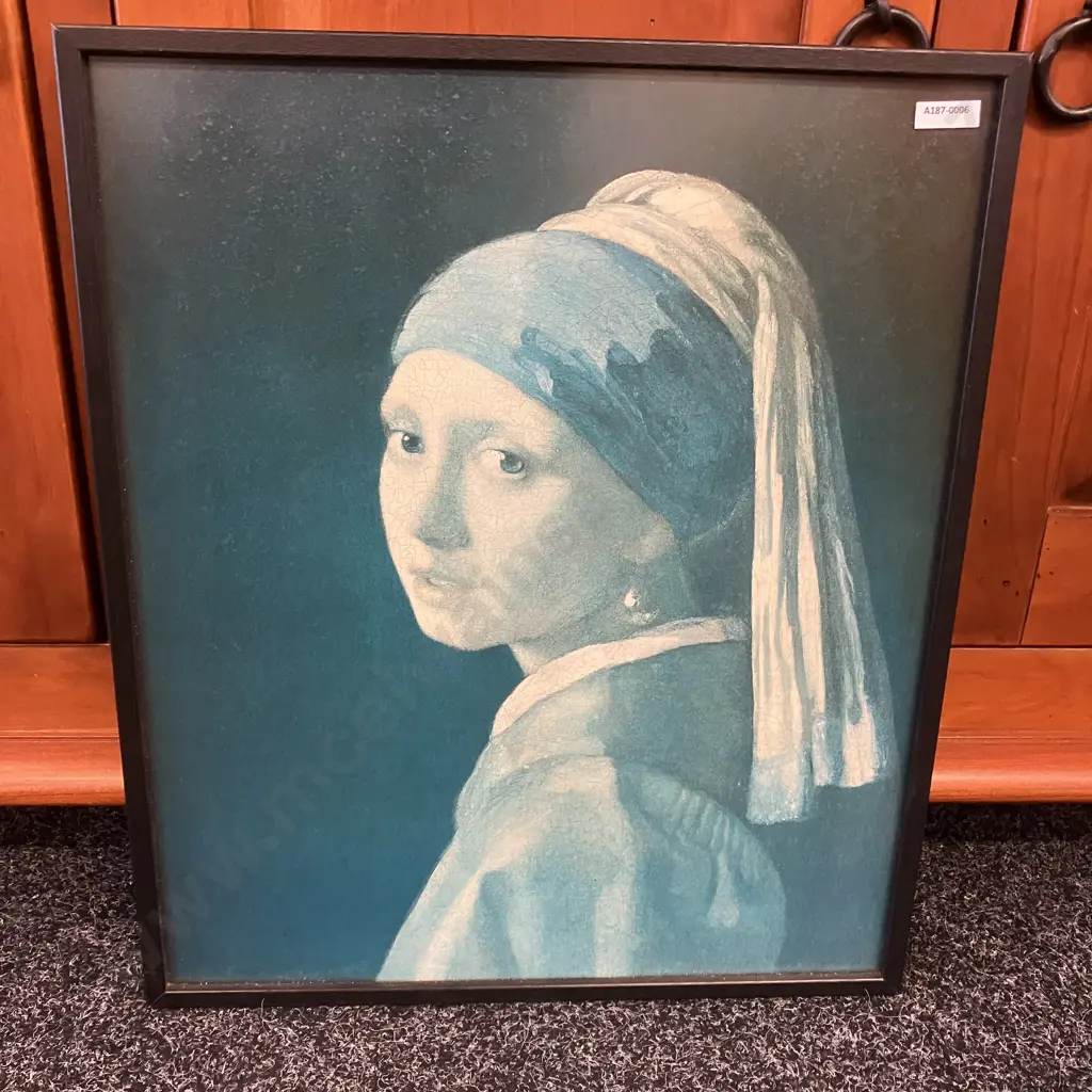 Johannes Vermeer (Dutch Artist) Girl with a Pearl Earring 1665 - Framed Glazed Print. 53 x 45cm Image 1++