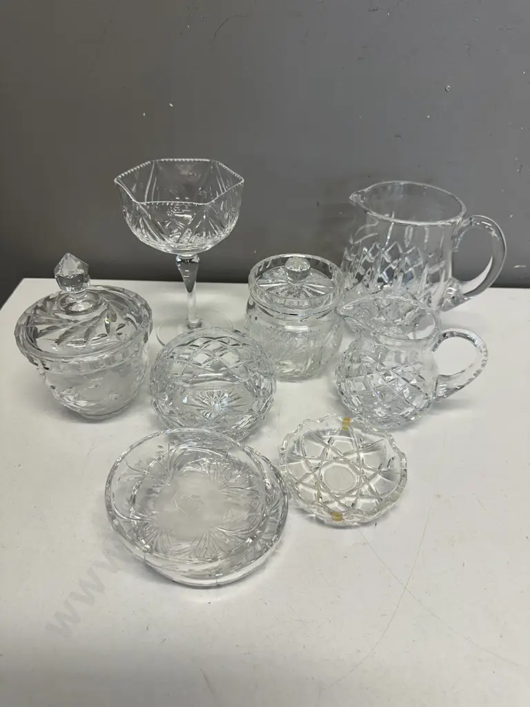 Assorted Crystal Items Including Canisters, Jug, Creamer Etc Image 1++