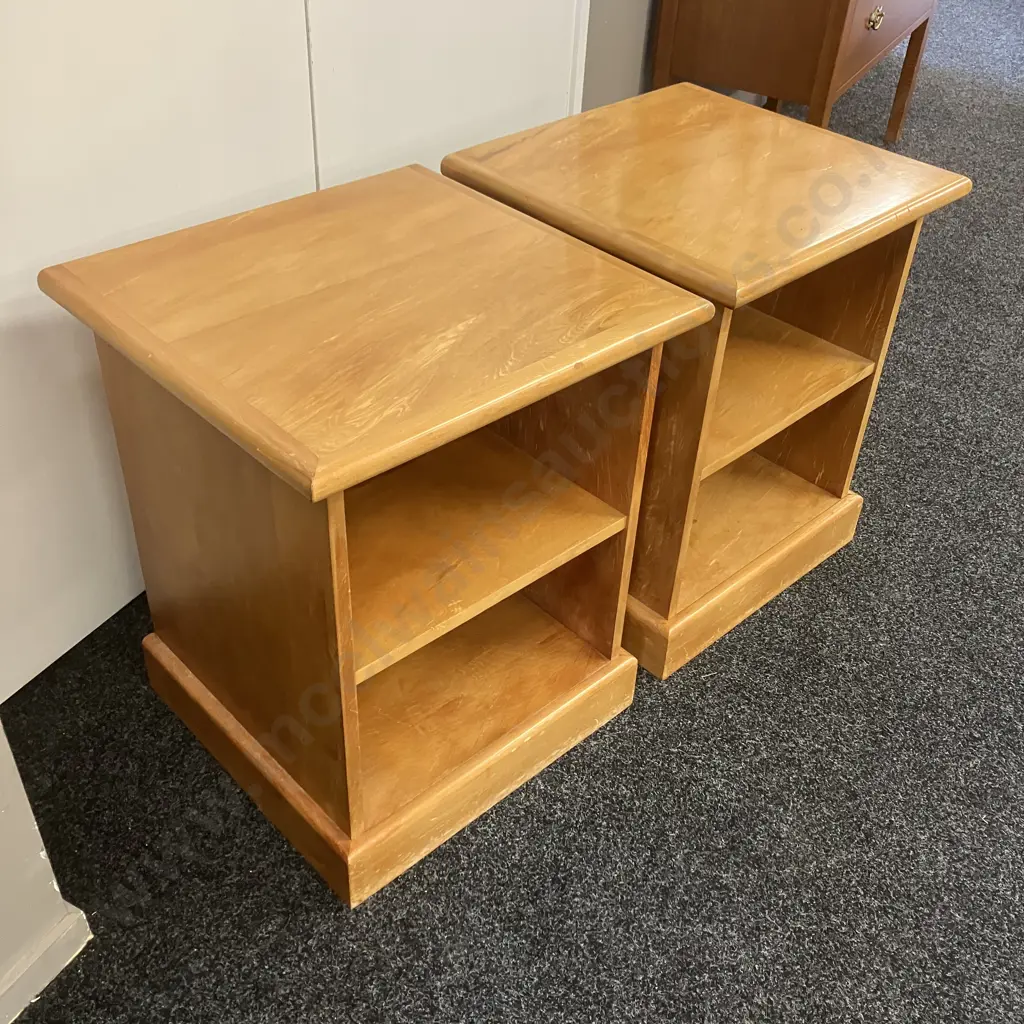 Pair of Kauri Single Shelf Bedsides, Tongue & Groove Backs. H60 W49 D47cm Image 1++