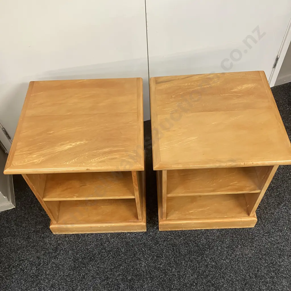 Pair of Kauri Single Shelf Bedsides, Tongue & Groove Backs. H60 W49 D47cm Image 1++