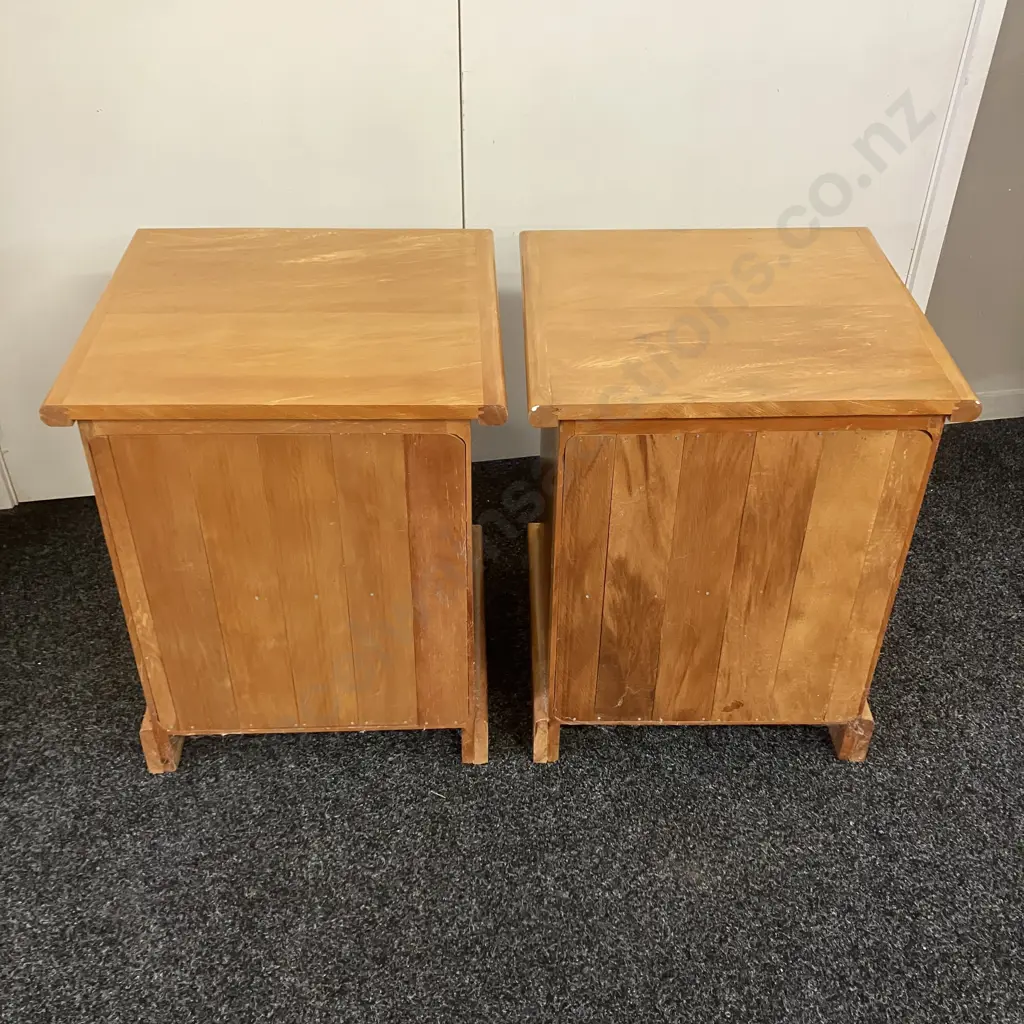 Pair of Kauri Single Shelf Bedsides, Tongue & Groove Backs. H60 W49 D47cm Image 1++