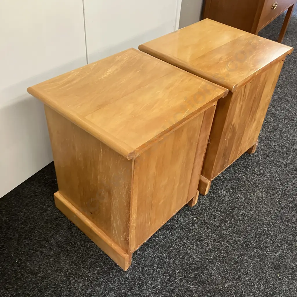 Pair of Kauri Single Shelf Bedsides, Tongue & Groove Backs. H60 W49 D47cm Image 1++