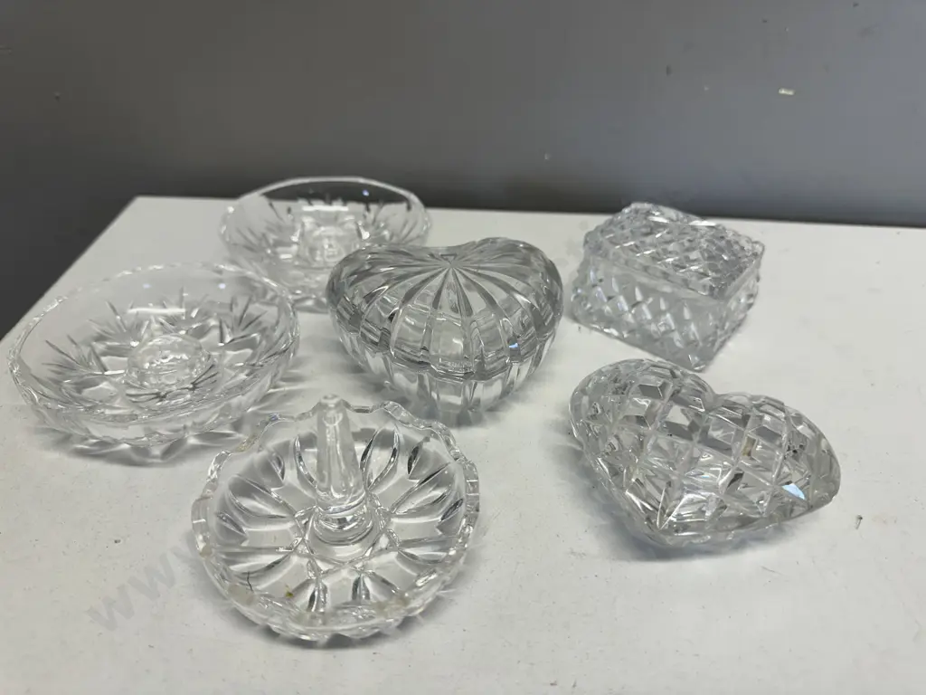 Vintage Crystal Items Including Candle Holders, Trinket Dishes Etc Image 1++