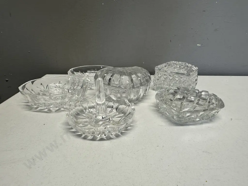 Vintage Crystal Items Including Candle Holders, Trinket Dishes Etc Image 1++