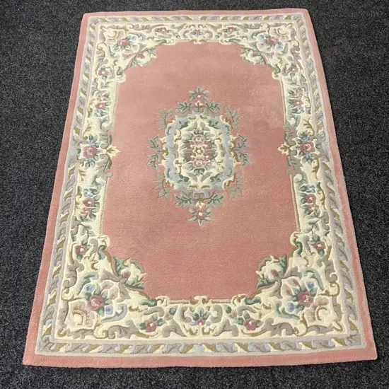 Floor Rug - Rose Ivory Hand-Tufted 100% Wool Pile. 110 x 158cm, India