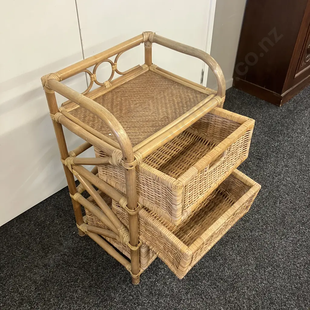 Vintage Cane Three Drawer Unit. H75 W46 D35cm Image 1++