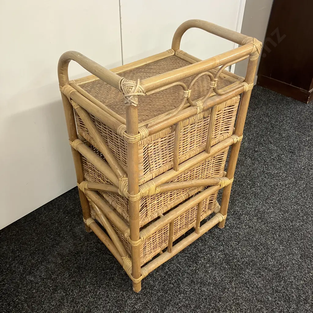 Vintage Cane Three Drawer Unit. H75 W46 D35cm Image 1++