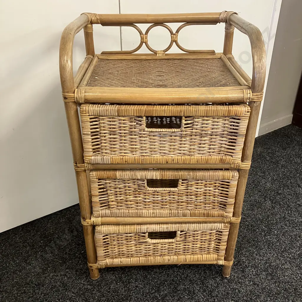 Vintage Cane Three Drawer Unit. H75 W46 D35cm Image 1++