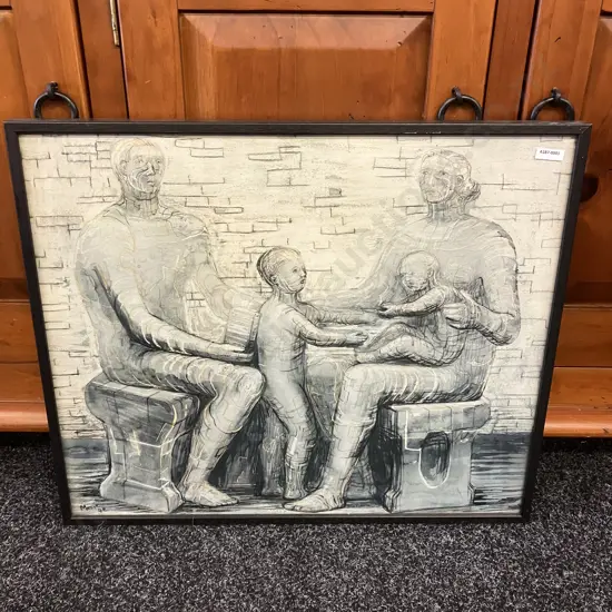 Henry Moore (English) Family Group,1948 - Framed Glazed Print. 53 x 63cm