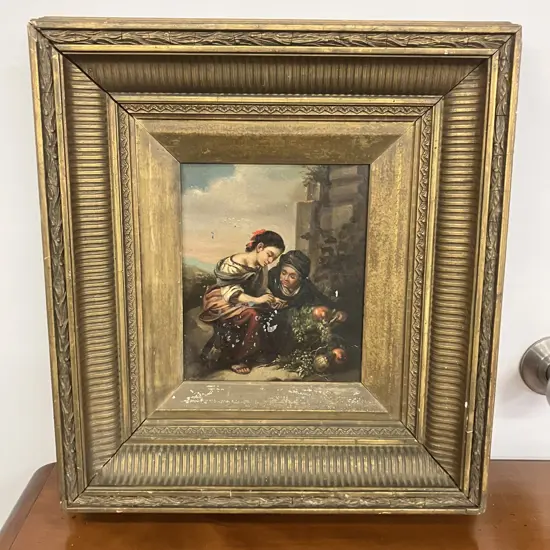 "The Little Fruit Seller" Bartolome Esteban Murillo 1670-1675, Copy Painted On Tin In An Antique Frame. 41 x 38cm