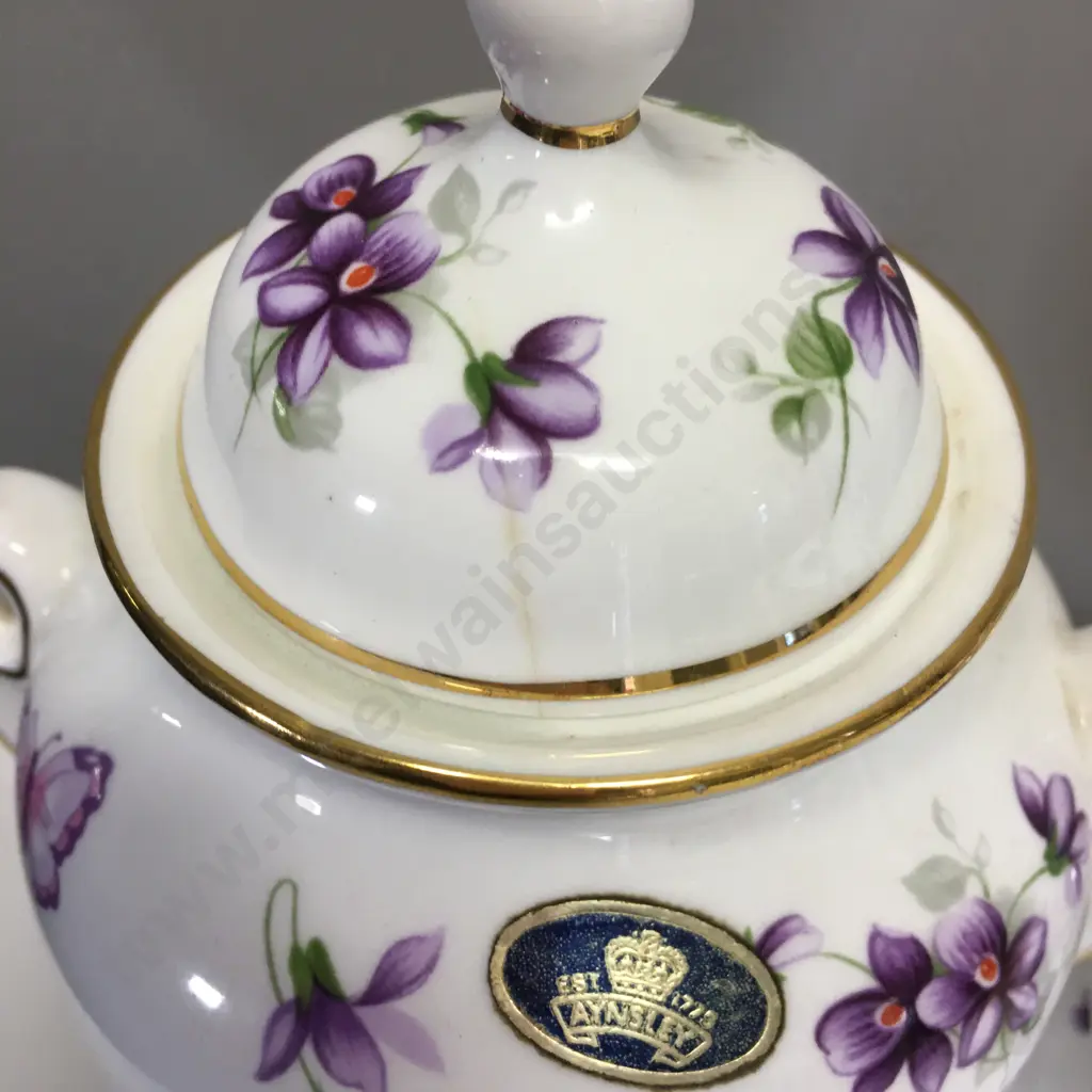 Aynsley "Wild Violets" Vase & Lidded Urn. 23cm (Lid Repaired) Image 1++