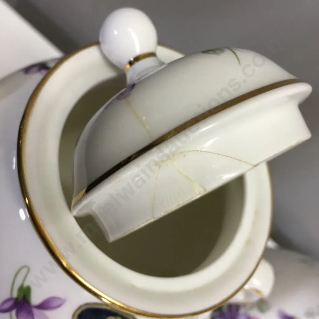 Aynsley "Wild Violets" Vase & Lidded Urn. 23cm (Lid Repaired) Image 1++