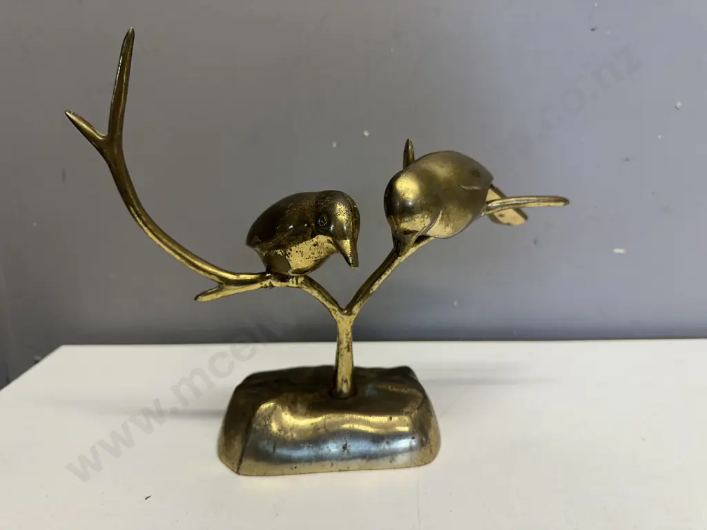 Vintage Brass Birds On Tree Branch. 22 x 25cm Image 1++
