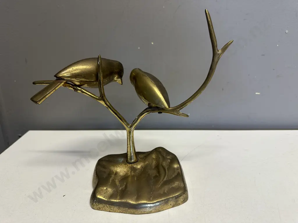 Vintage Brass Birds On Tree Branch. 22 x 25cm Image 1++