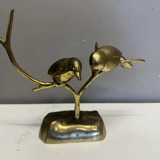 Vintage Brass Birds On Tree Branch. 22 x 25cm