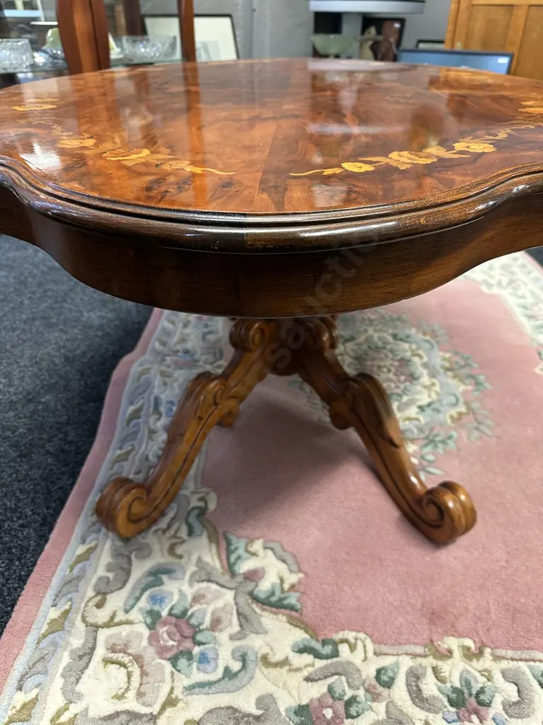 Victorian Style Marquetry Walnut  Shaped Top Coffee Table. H54 W120 D89cm Image 1++