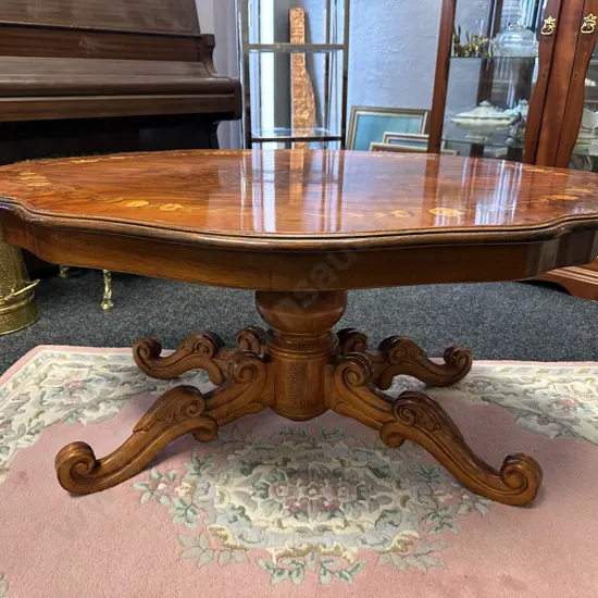 Victorian Style Marquetry Walnut  Shaped Top Coffee Table. H54 W120 D89cm