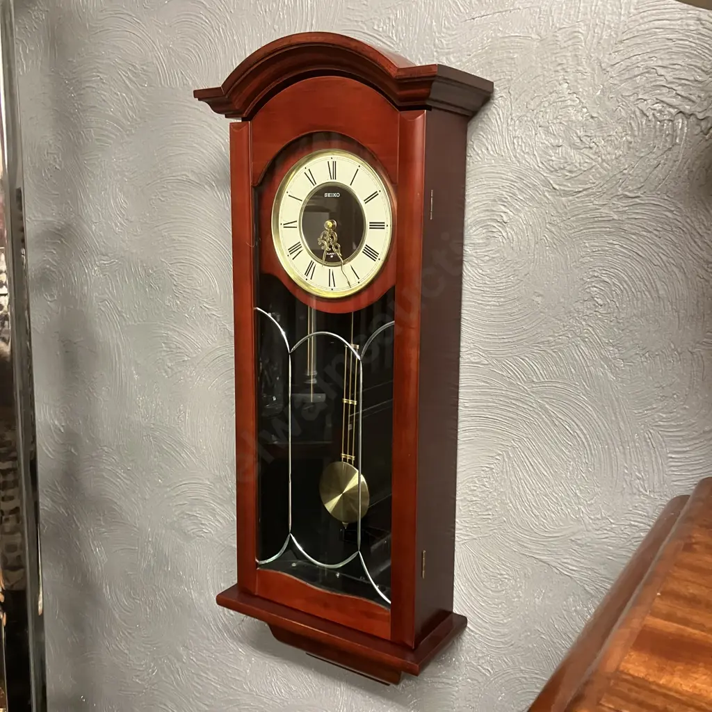 Seiko Wooden Cased Chiming Wall Clock With Pendulum - Japan Movement. H75 W31 D13cm Image 1++