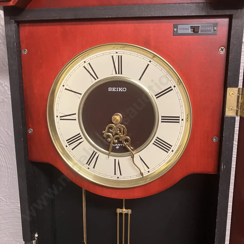 Seiko Wooden Cased Chiming Wall Clock With Pendulum - Japan Movement. H75 W31 D13cm Image 1++
