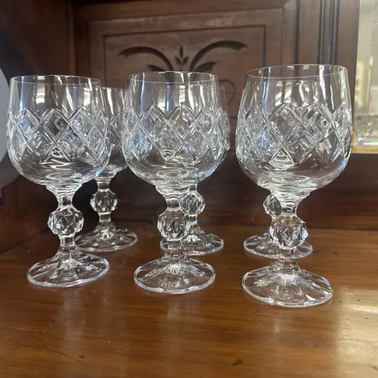 Set Of Six Crystal Wine Glasses 