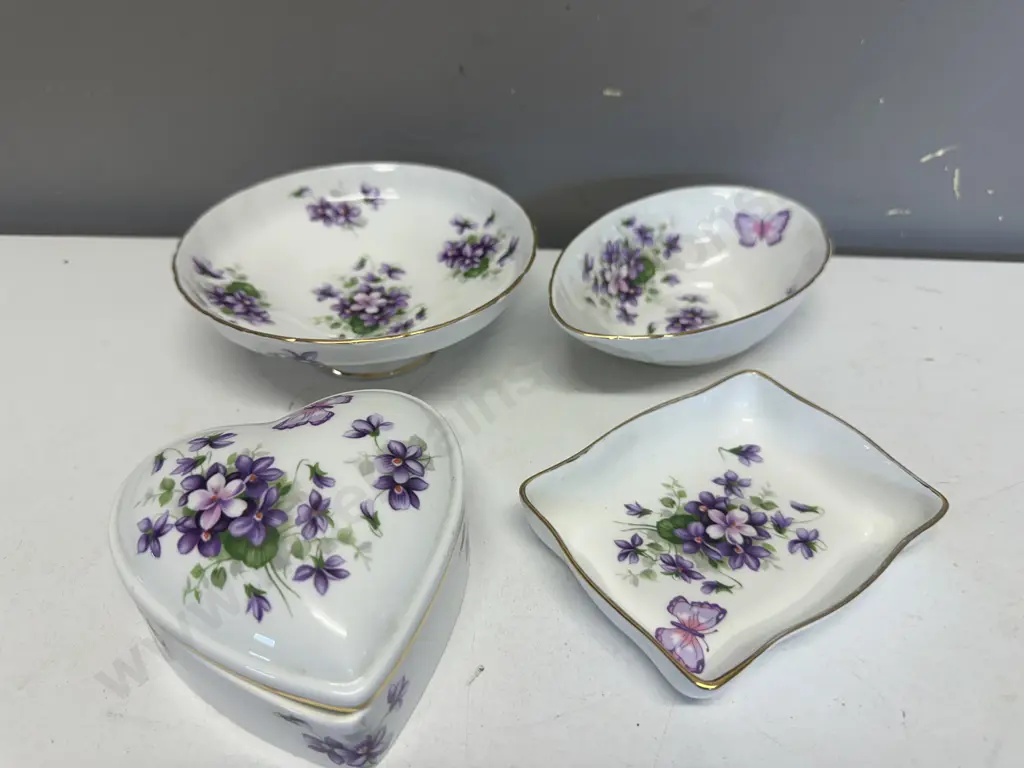Vintage Ansley Bone China 'Wild Violets' Trinket Dish, Advacado Dish Etc Image 1++