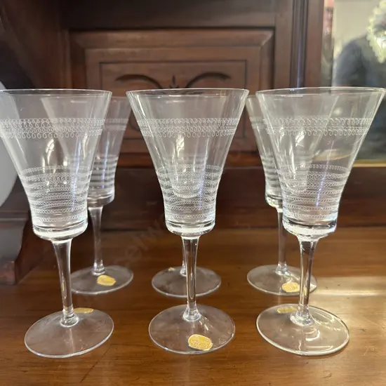Set of Six Bohemia Crystal Wine Goblets
