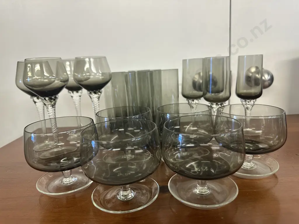 Assorted Vintage Smoked Glass Sets of Glasses Image 1++