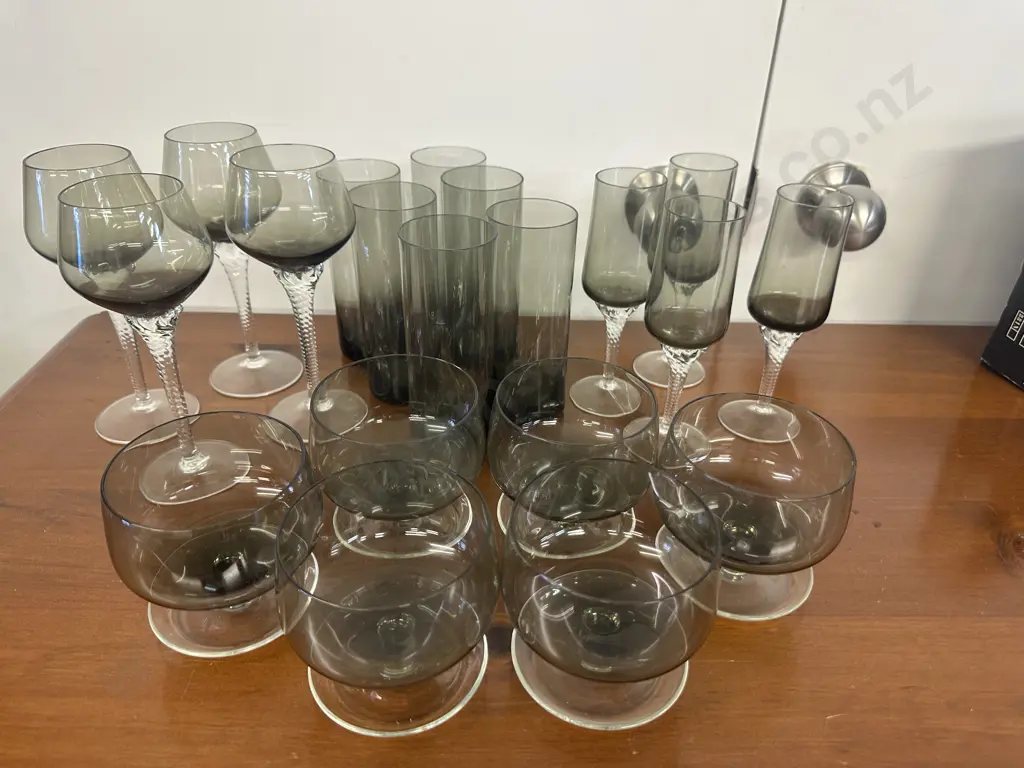 Assorted Vintage Smoked Glass Sets of Glasses Image 1++