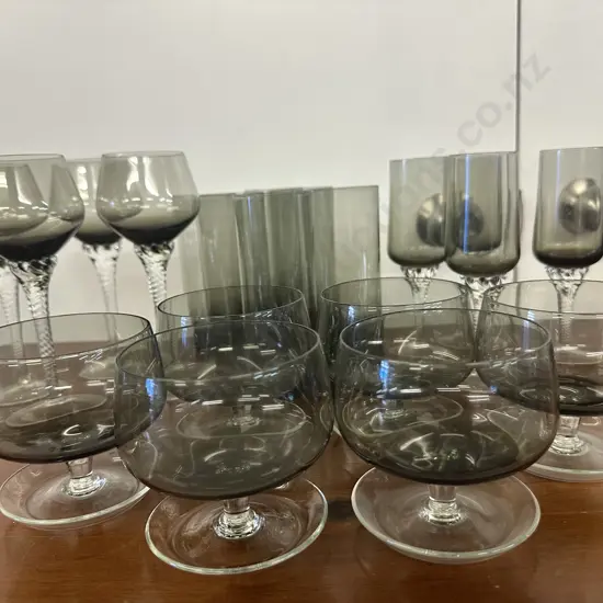 Assorted Vintage Smoked Glass Sets of Glasses
