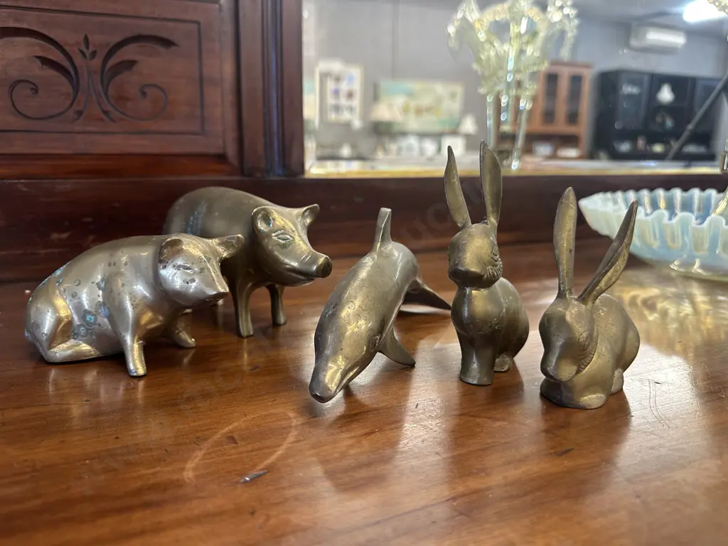 Vintage Brass Pigs, Rabbits, Dolphin Image 1++