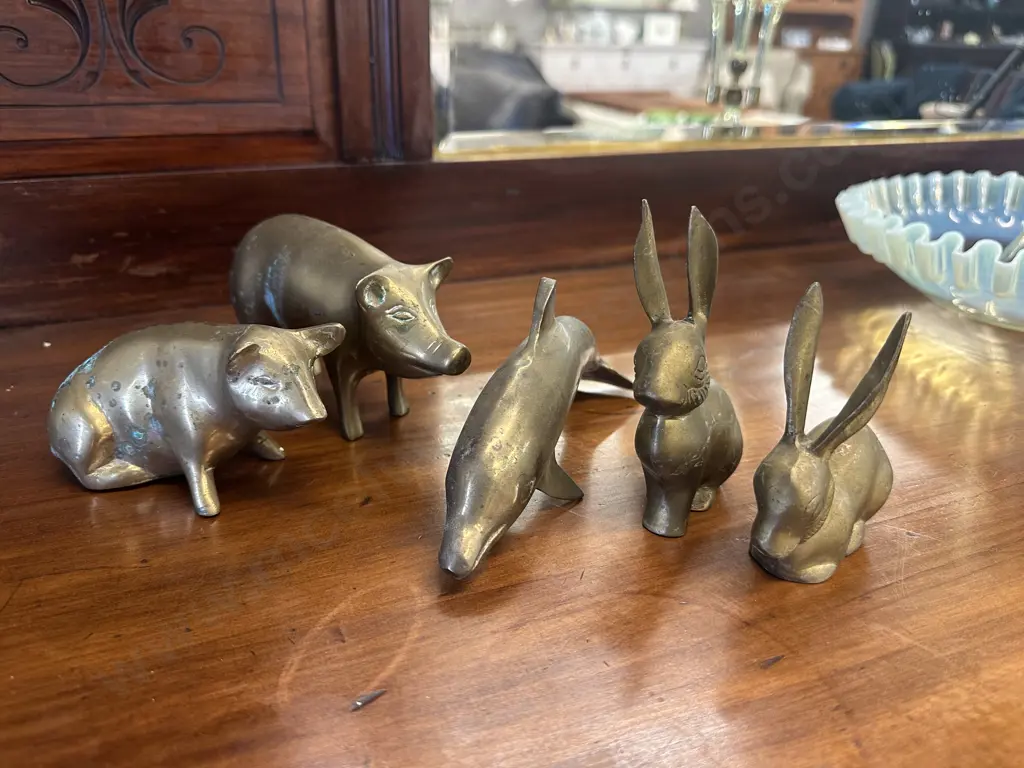 Vintage Brass Pigs, Rabbits, Dolphin Image 1++