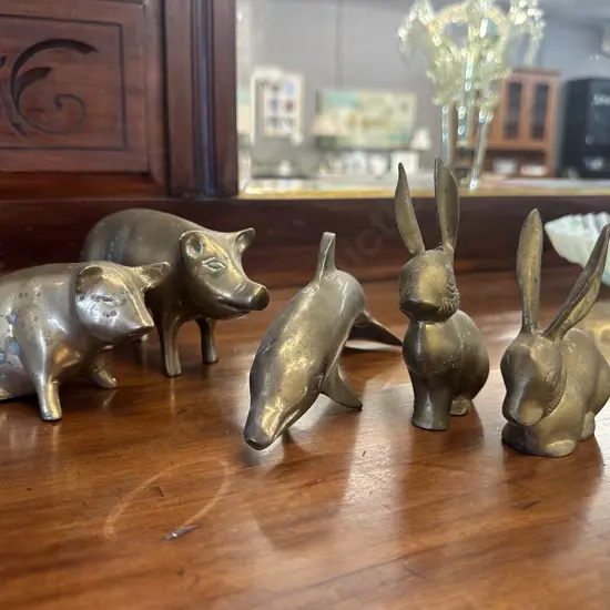 Vintage Brass Pigs, Rabbits, Dolphin