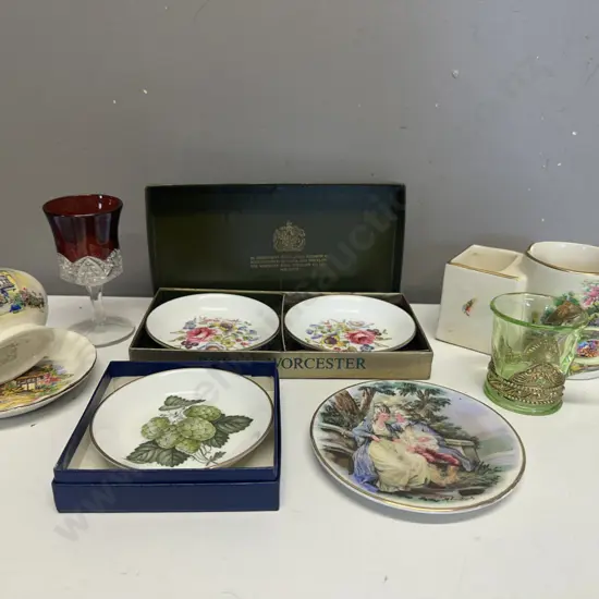 Vintage China & Glass Items Including Royal Worcester, Shaving Mug Etc