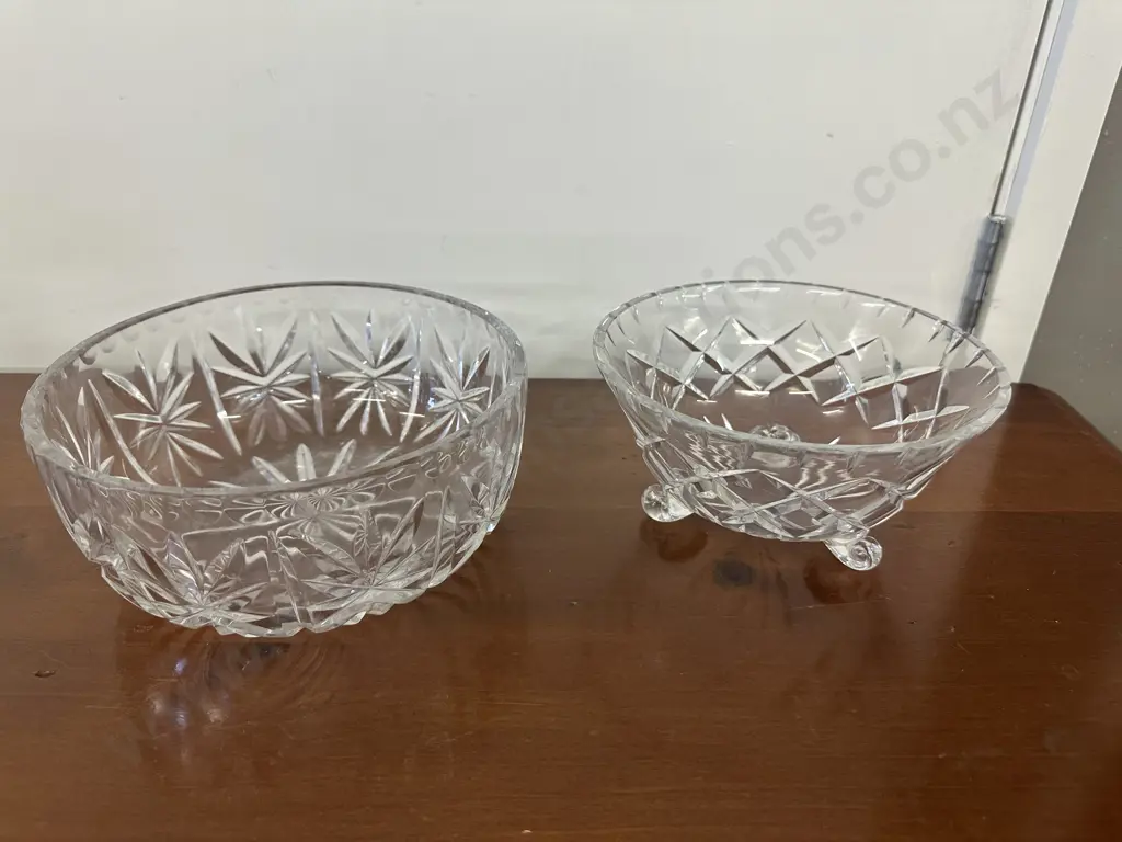 Vintage Crystal Tri Footed Bowl & Fruit Salad Bowl Image 1++