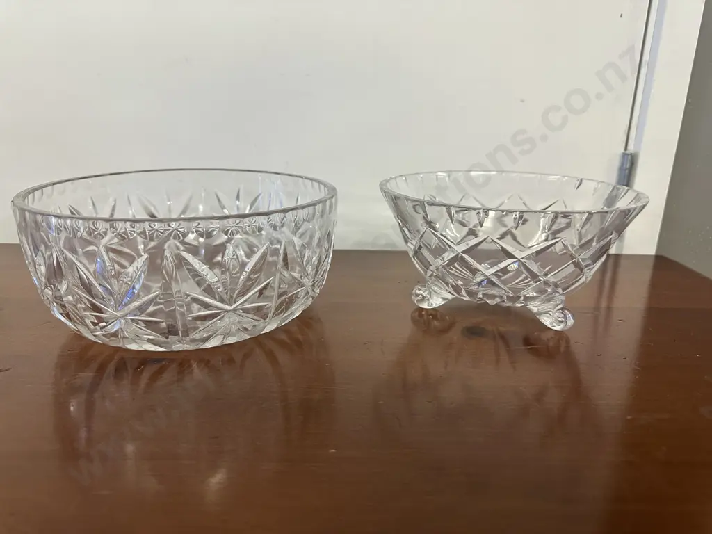 Vintage Crystal Tri Footed Bowl & Fruit Salad Bowl Image 1++