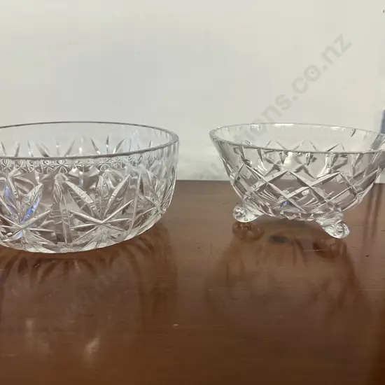 Vintage Crystal Tri Footed Bowl & Fruit Salad Bowl