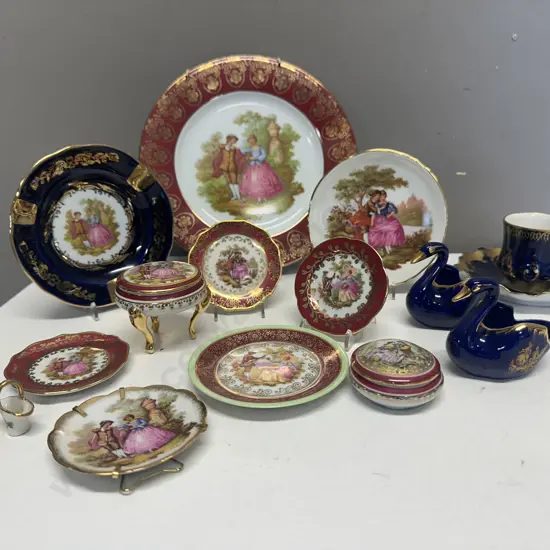 Assorted Vintage Limoges Items Including Swans