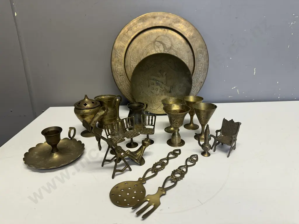 Selection of Vintage Brassware Including In Incense Burner, Goblets Etc Image 1++
